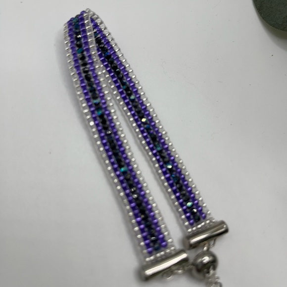 NEW Hand Crafted Purple, Blue, and Silver Bracelet - Picture 8 of 8